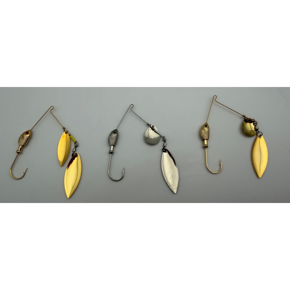 Handmade Spinnerbait Fishing Lure Set Gold Silver Willow‎ Colorado Blades 3pc